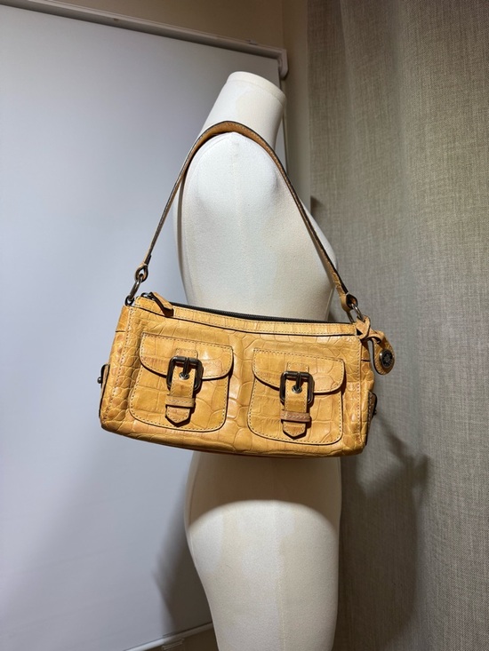 Dooney & Bourke Handbags - Vintage Dooney & Bourke Croc-Embossed Leather Shoulder Bag – Mustard